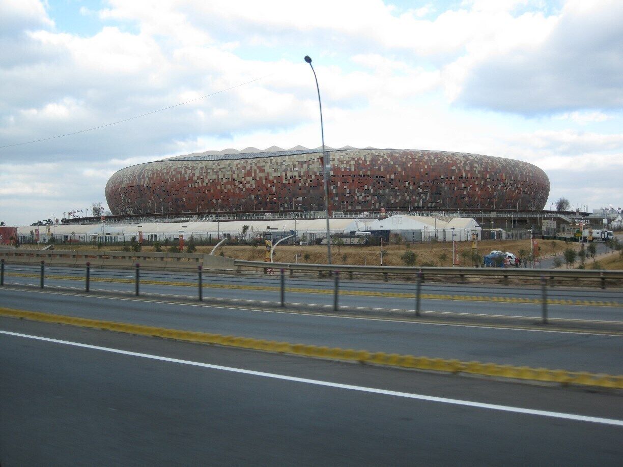 Soccer City Stadium in Johannesburg in the daytime.  Looks even neater in the night with lights on.  