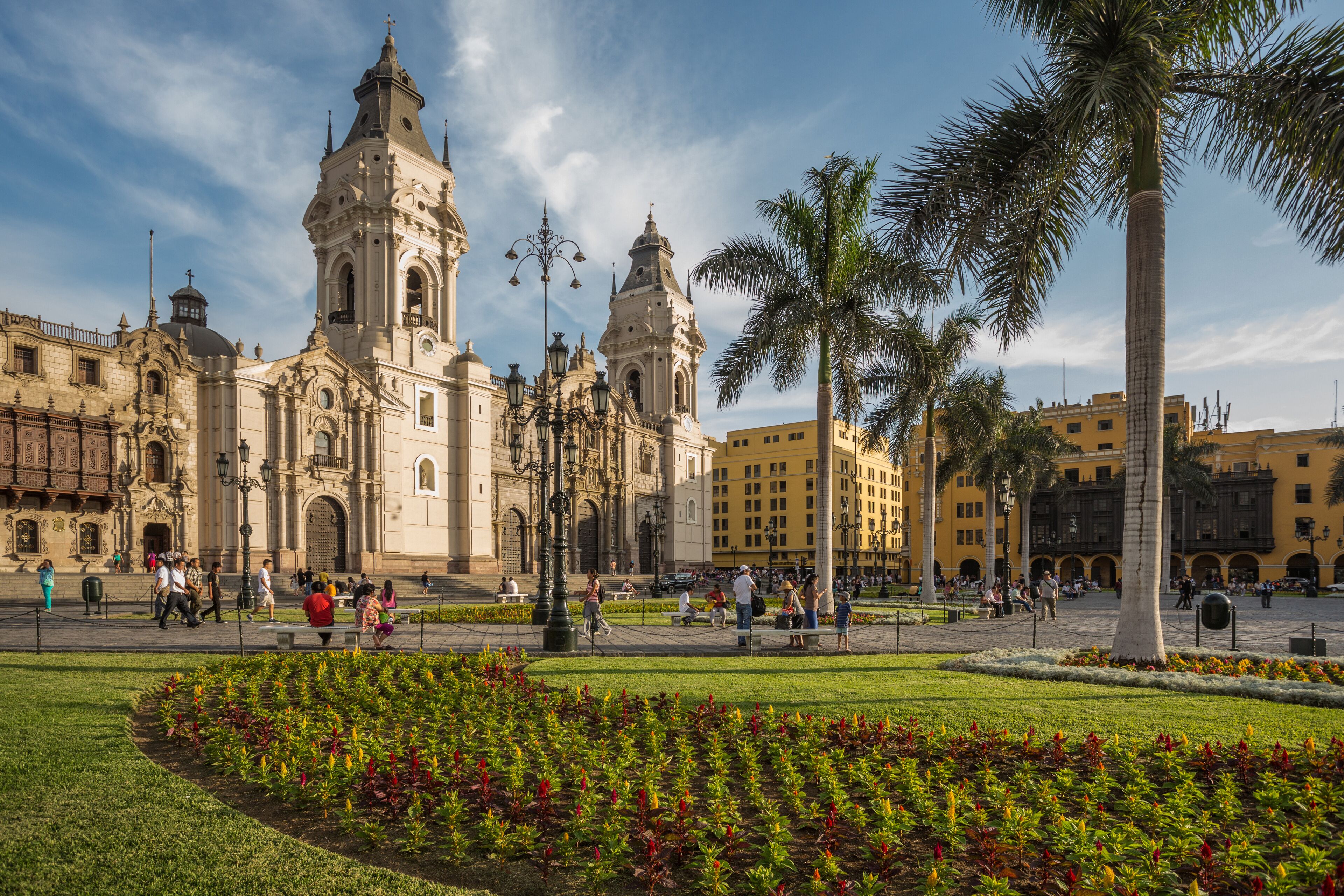 LIMA - PERU: View of the cathedral church and the main square in the down town.
