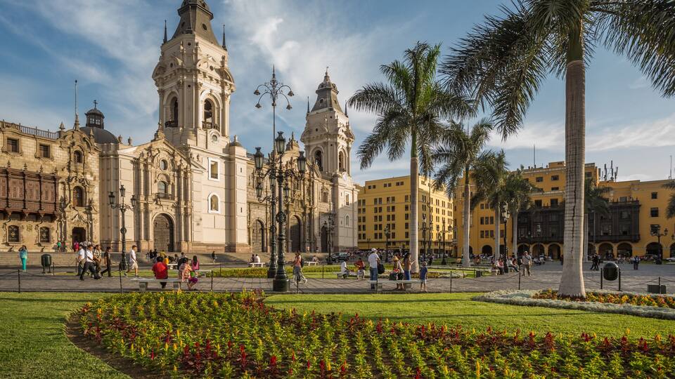 LIMA - PERU: View of the cathedral church and the main square in the down town.