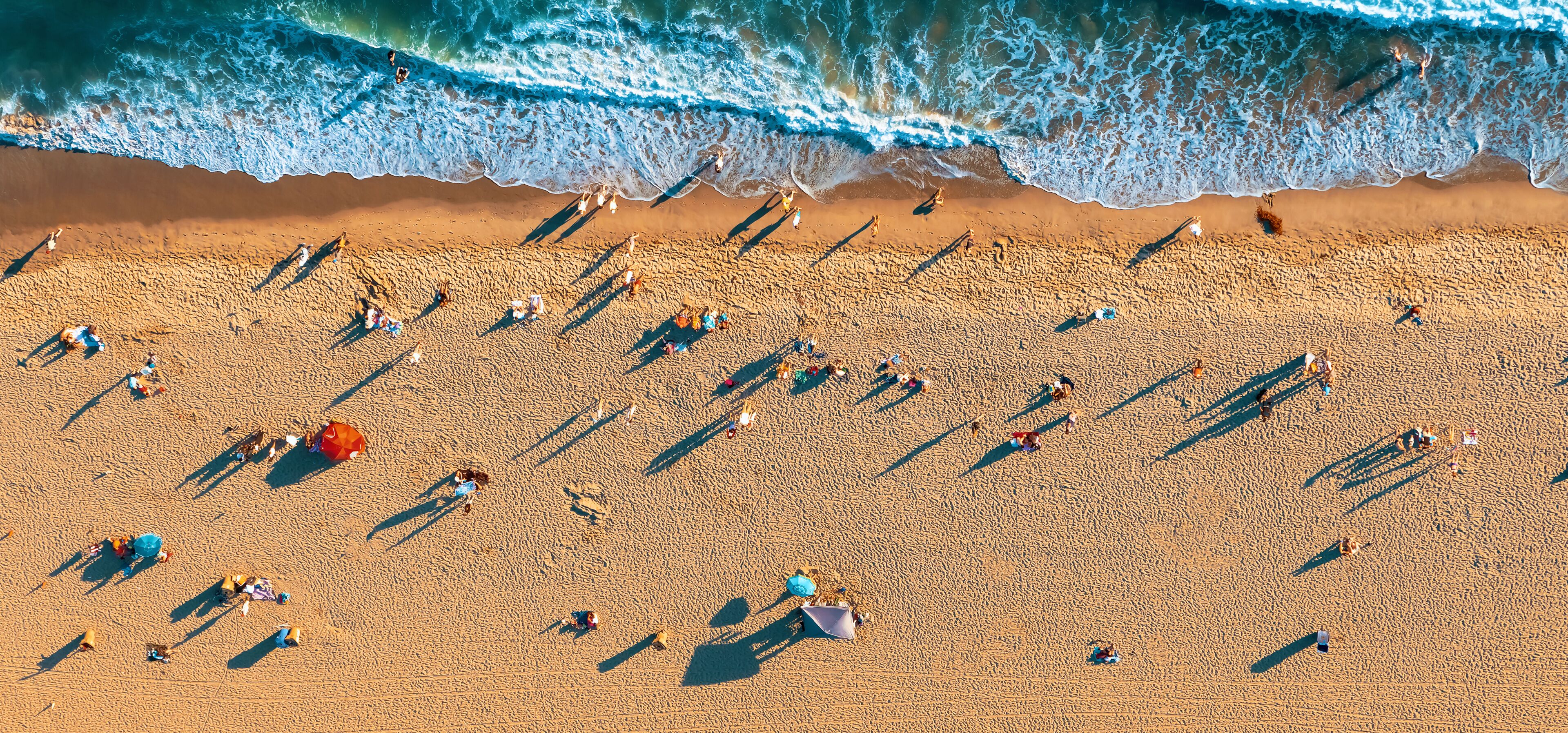 Aerial view of the beach in Santa Monica, CA