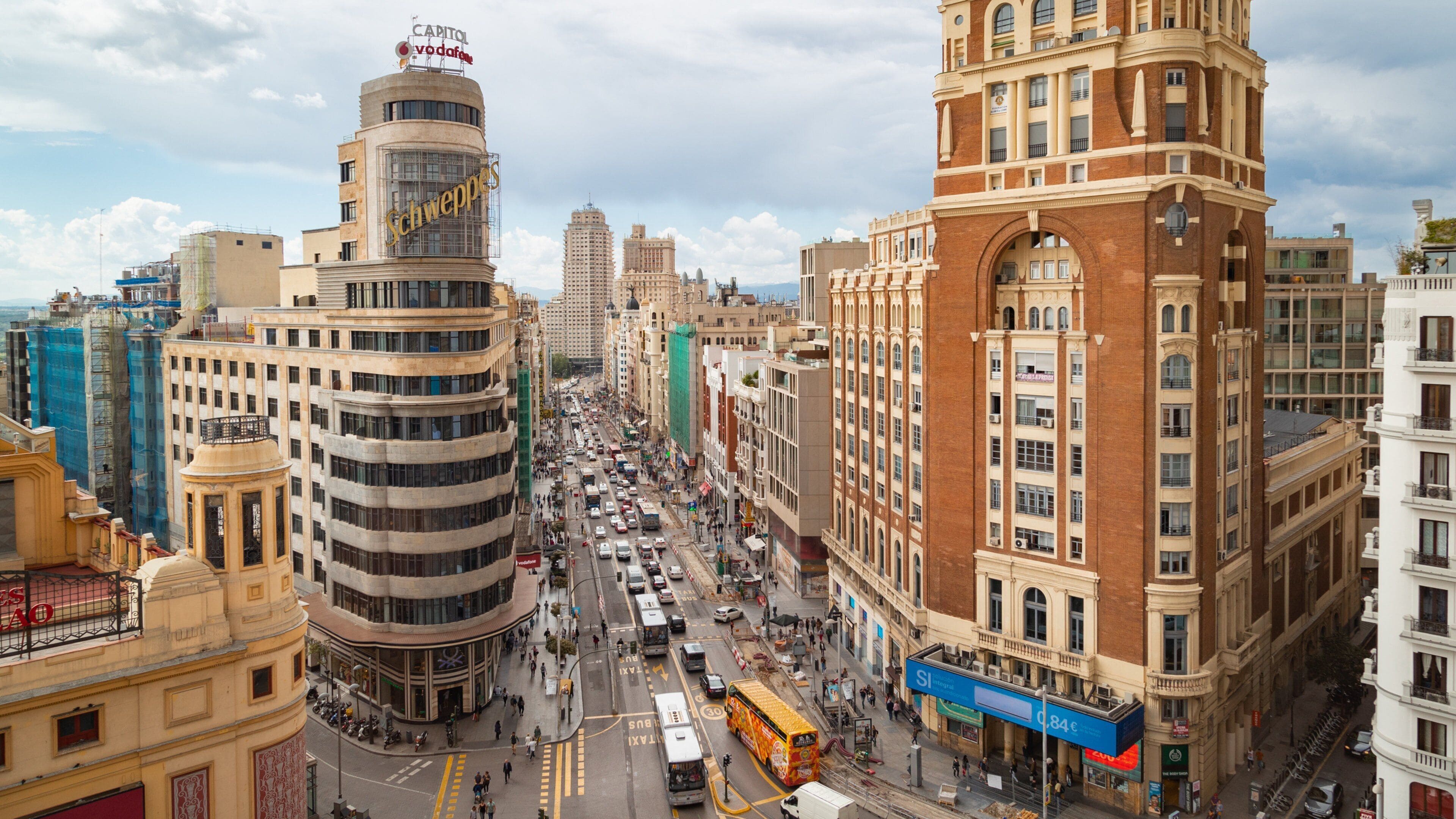 Madrid which includes a city, signage and landscape views