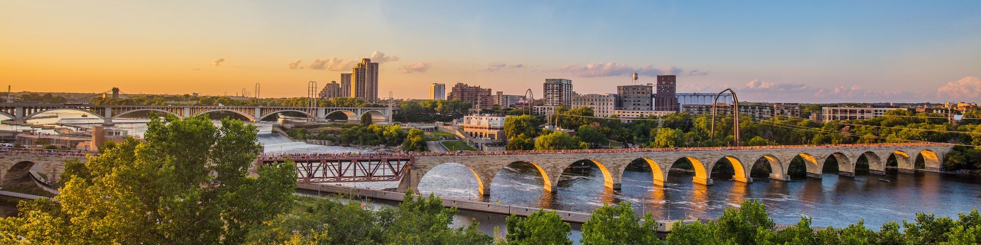 Minneapolis Minnesota at Sunset on the Mississippi River,
