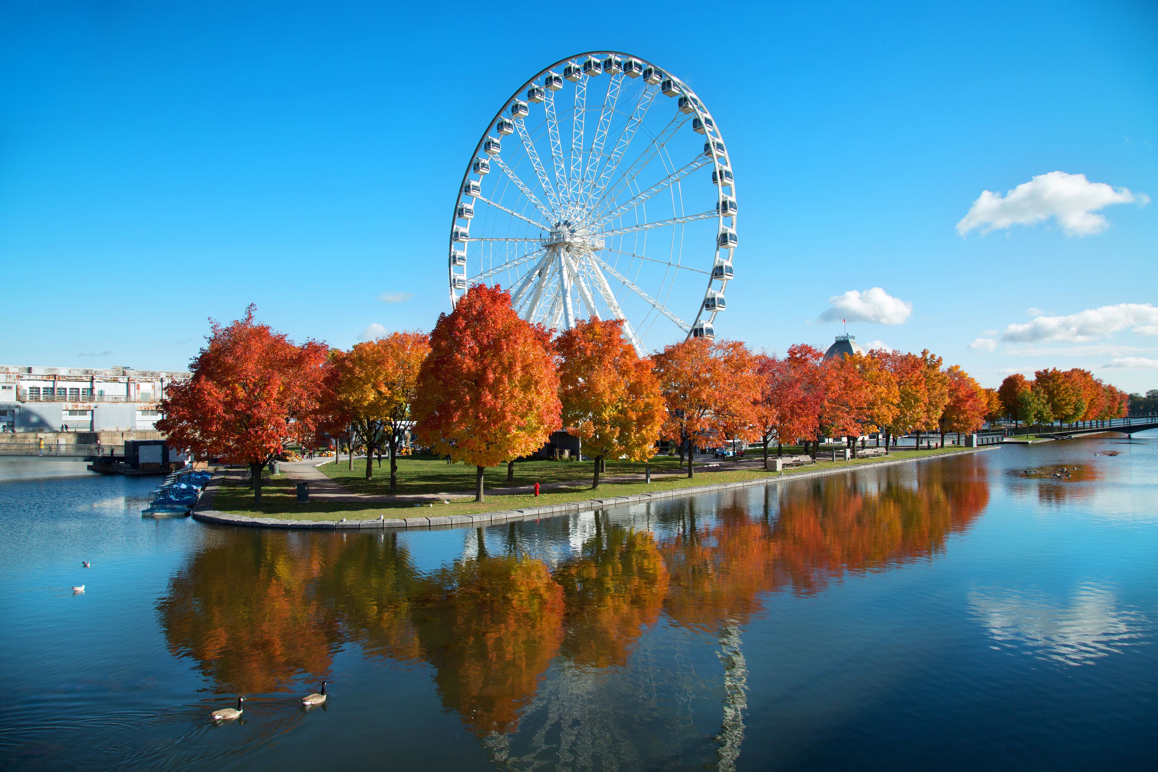 Great wheel of Montreal with his panoramic view 60 of meters high, and a breathtaking view of the river, Old Montreal and downtown city during fall season