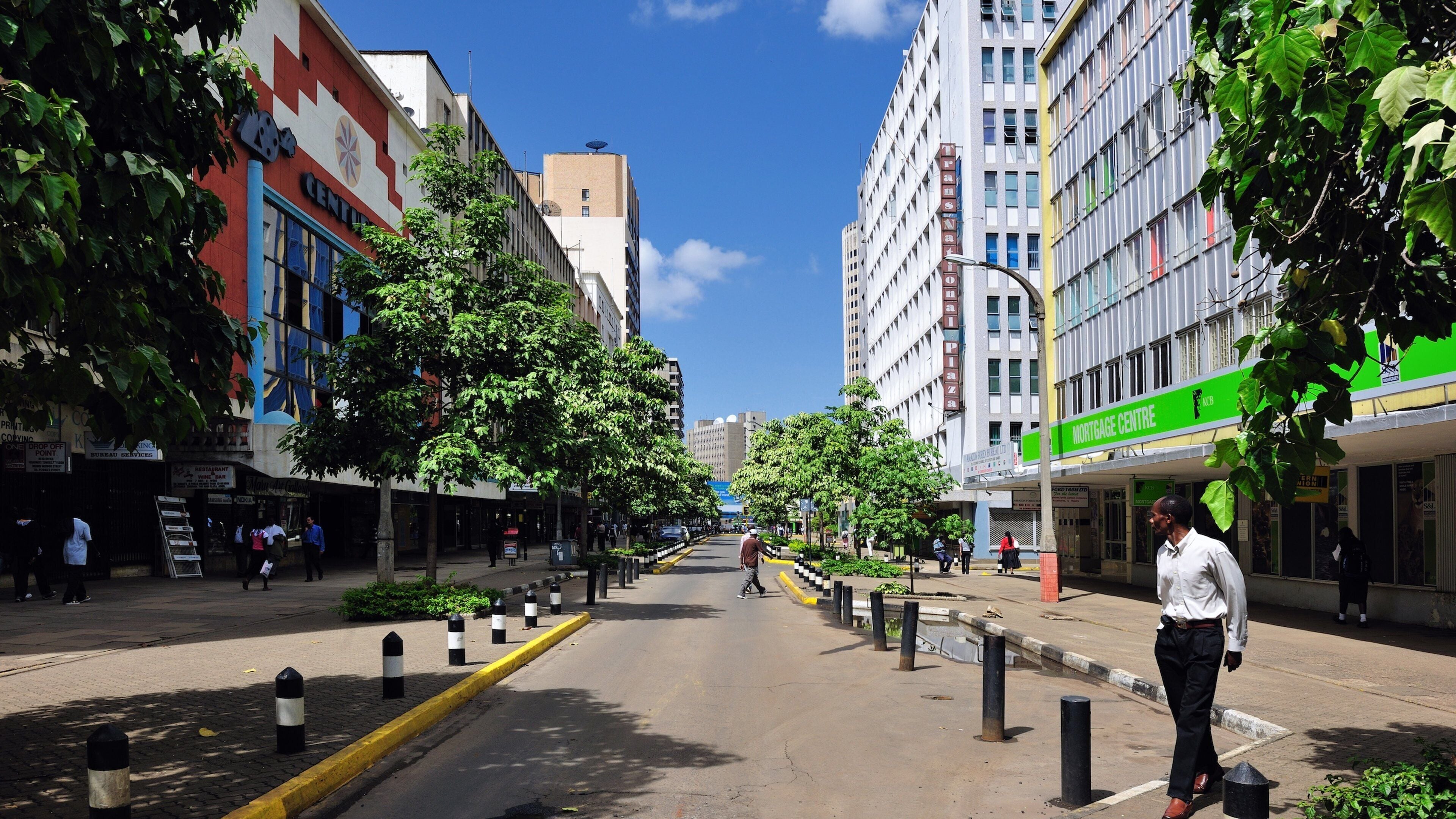 Vibrant urban landscape of Nairobi, showcasing city life and architecture on a sunny day