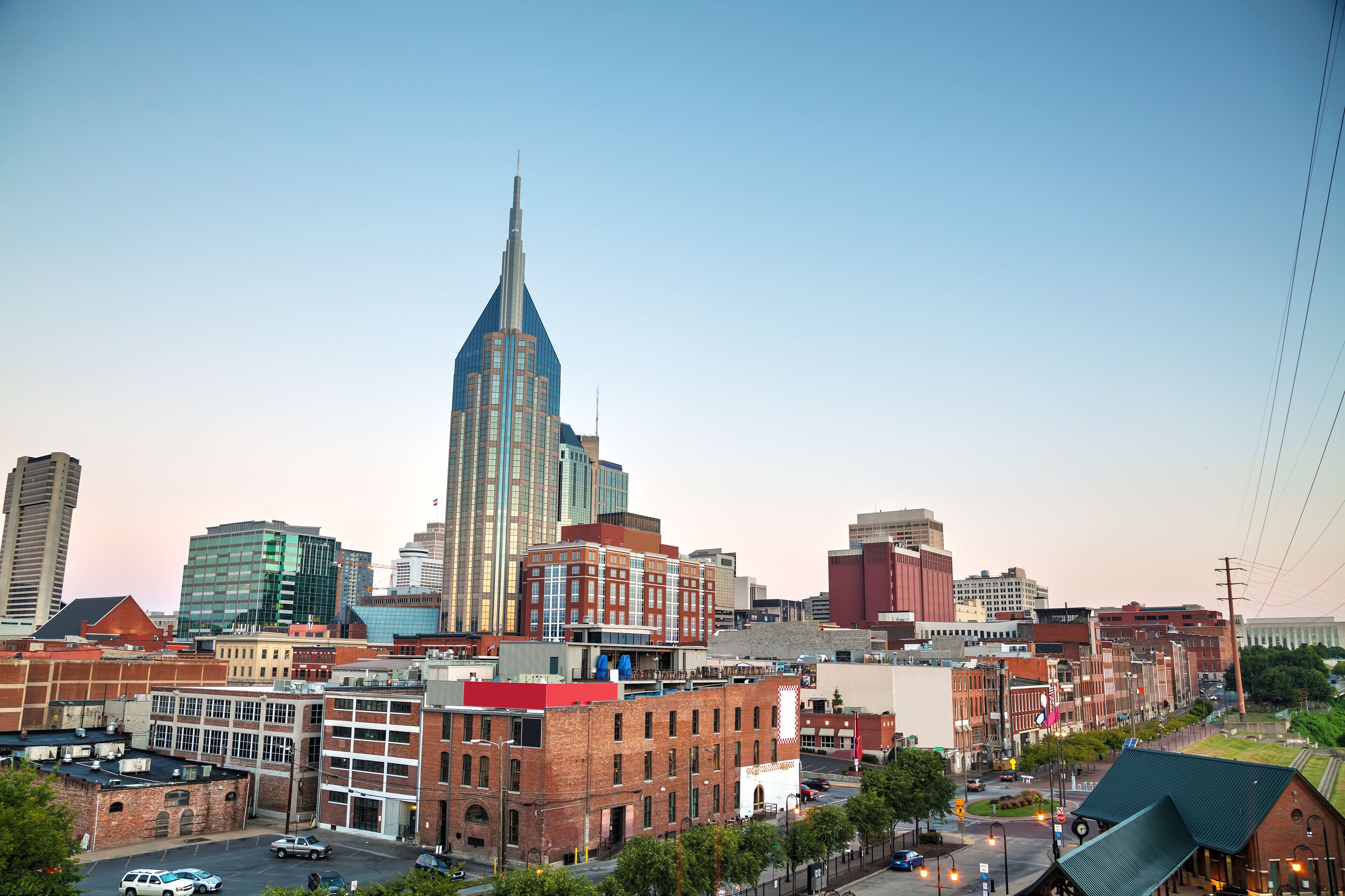 Downtown Nashville, Tennessee cityscape in the evening