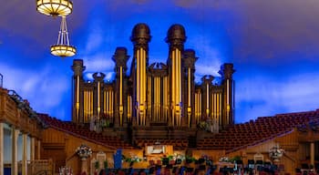 Interior view of Mormon Tabernacle on Temple Square in Salt Lake City, Utah, USA - May 15, 2023, home to the world-famous Mormon Tabernacle Choir and one of the largest organs in the world.