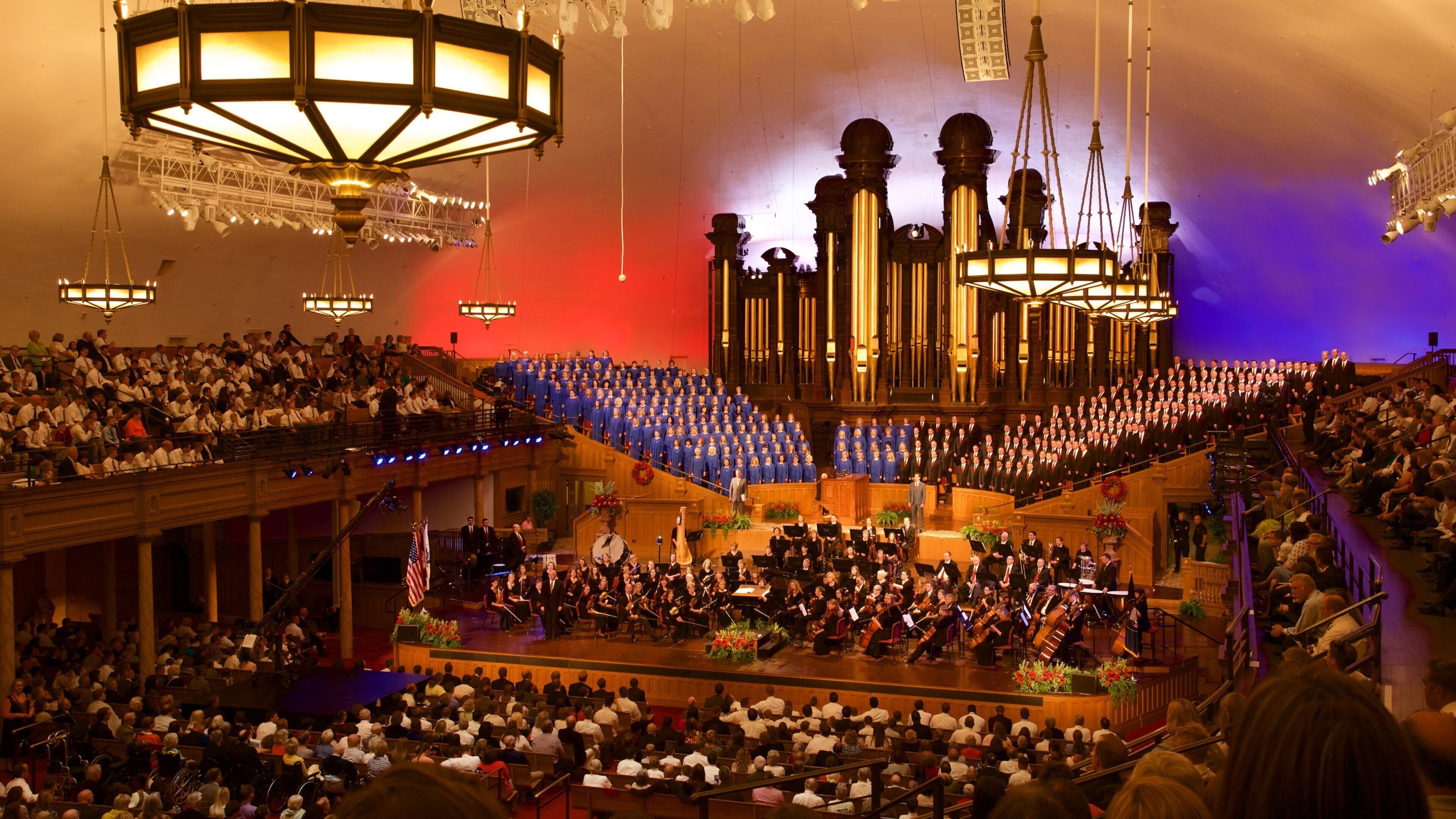 Salt Lake City showing a church or cathedral and interior views as well as a large group of people