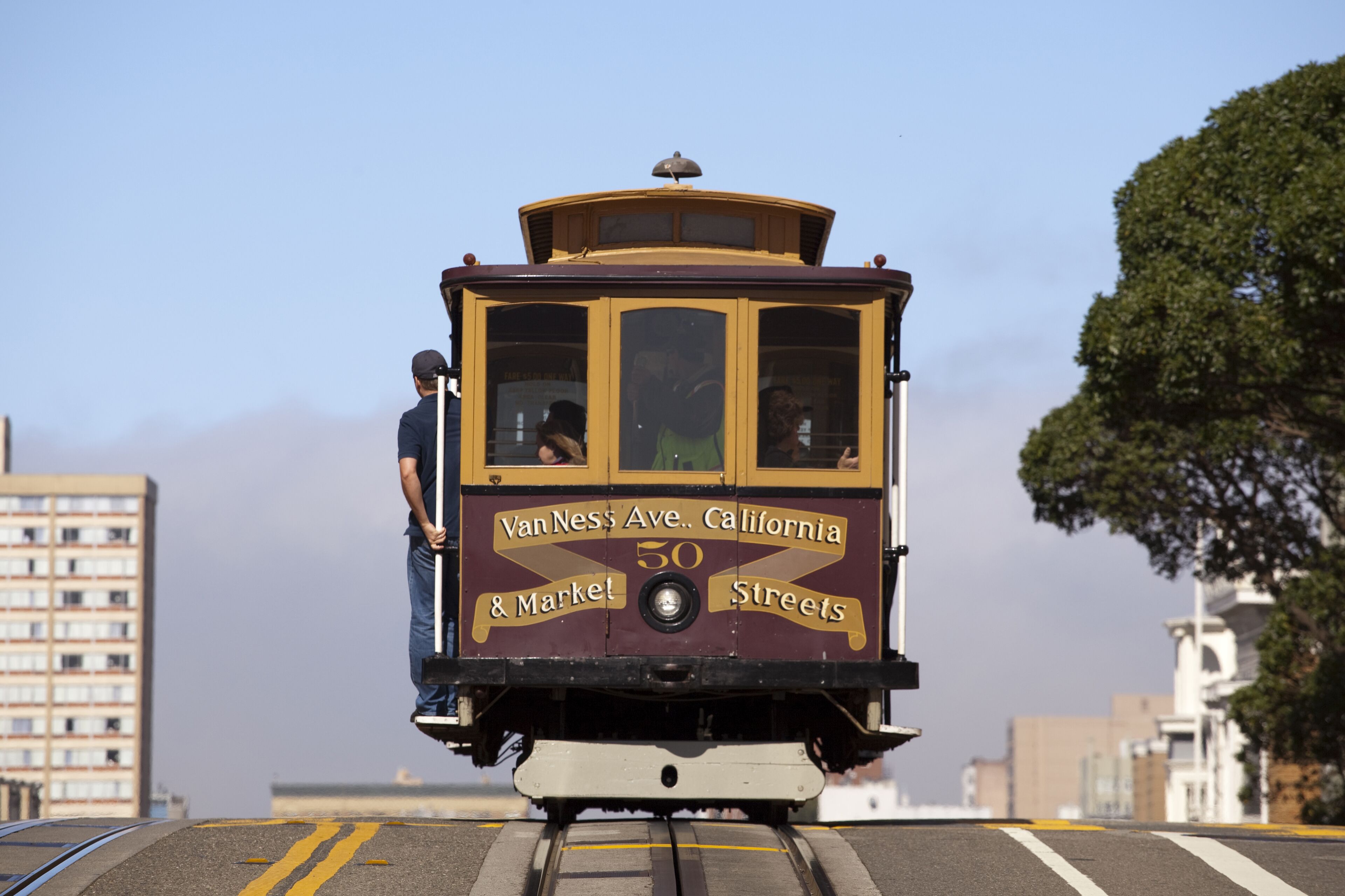 Cable Car over hill, San Francisco