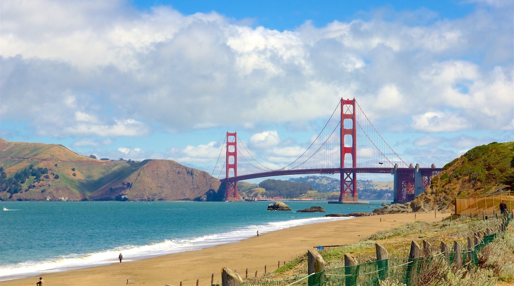 San Francisco which includes general coastal views, a beach and a bridge