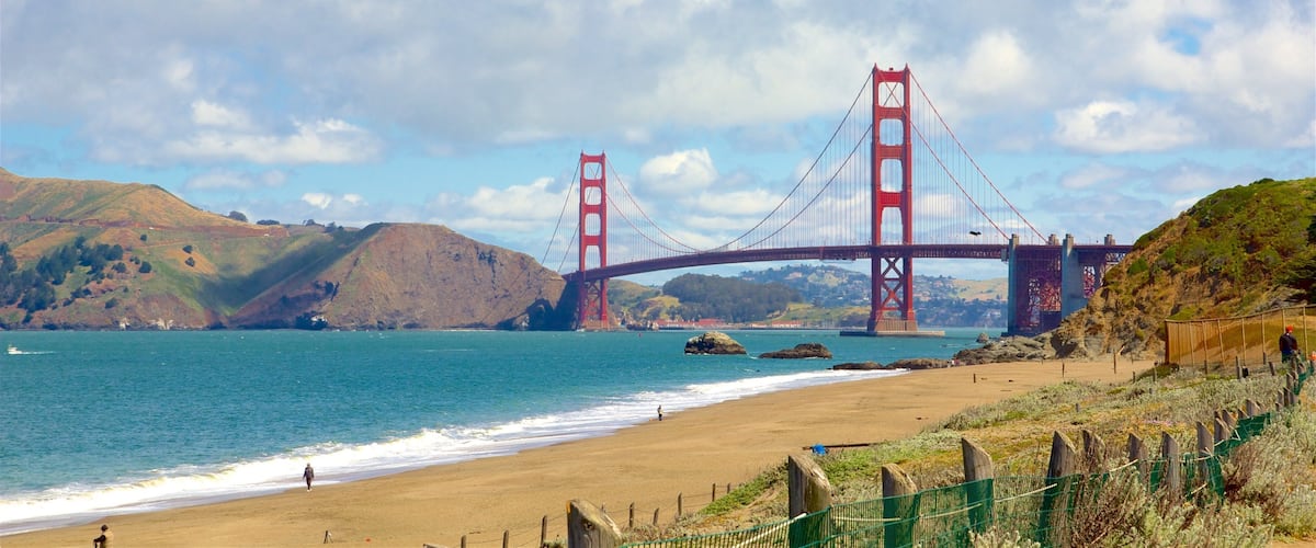 San Francisco qui includes plage de sable, vues littorales et pont