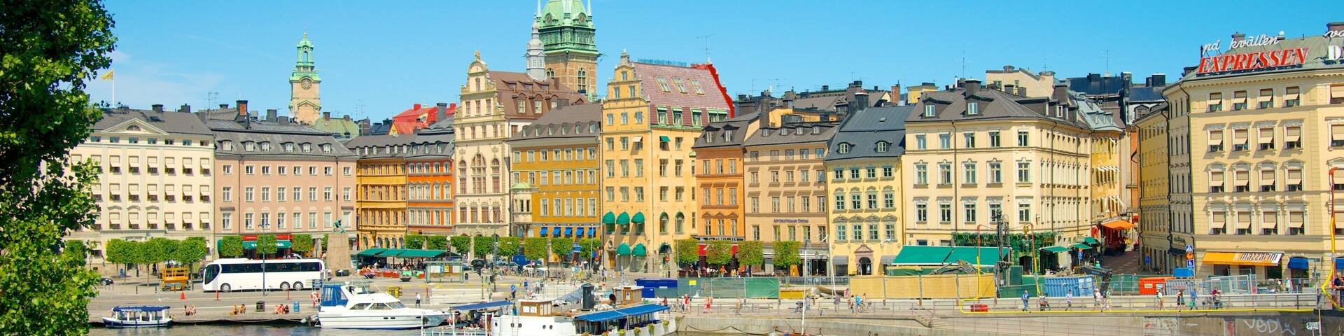 Stockholm which includes a bay or harbor, boating and heritage architecture