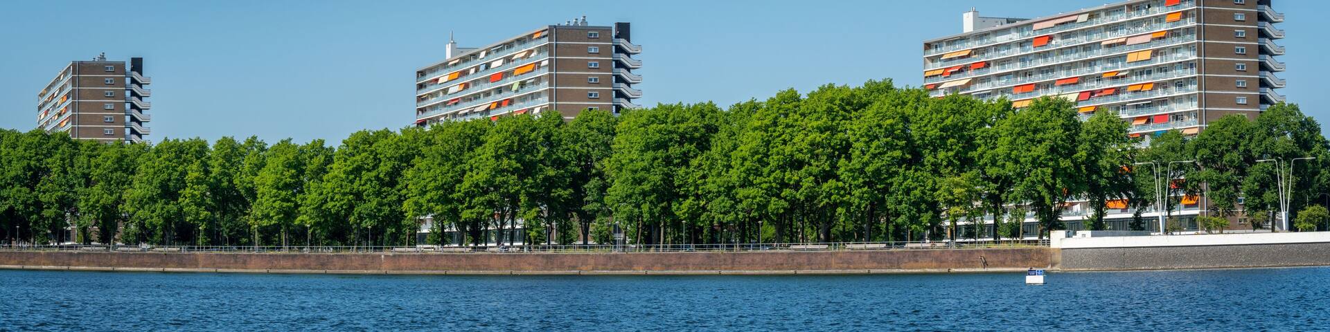 Lake Sloterplas and Geuzenveld Slotermeer neighbourhood in Amsterdam West, The Netherlands