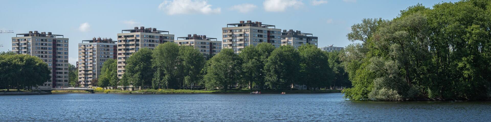 Lake Sloterplas and residential neighbourhood Osdorp in Amsterdam west, The Netherlands