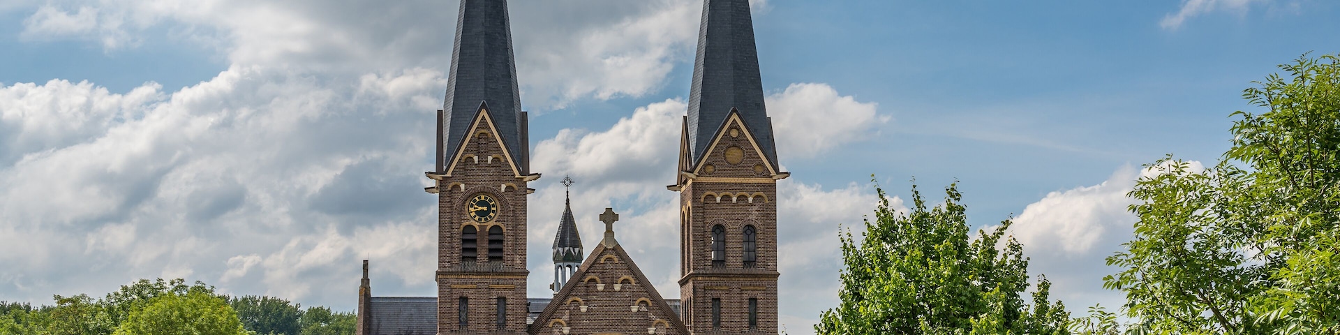 Facade of Sint-Urbanuskerk church in Duivendrecht, on the southeast border of Amsterdam, built in 1878 in Neo-Romanesque style