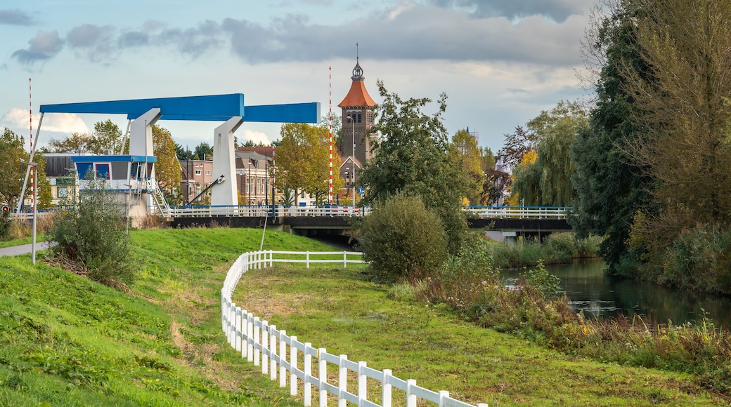 View of Diemen and Sint Petrus Banden church tower, North Holland, The Netherlands