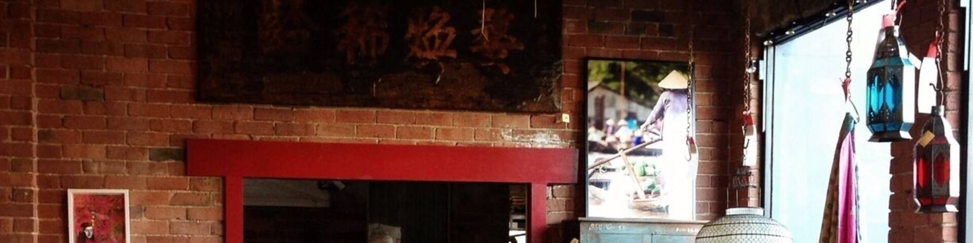 You wouldn't know from the outside but the inside is a spectacular space. What better way to sell antiques than to display it while you sit and drink your coffee?