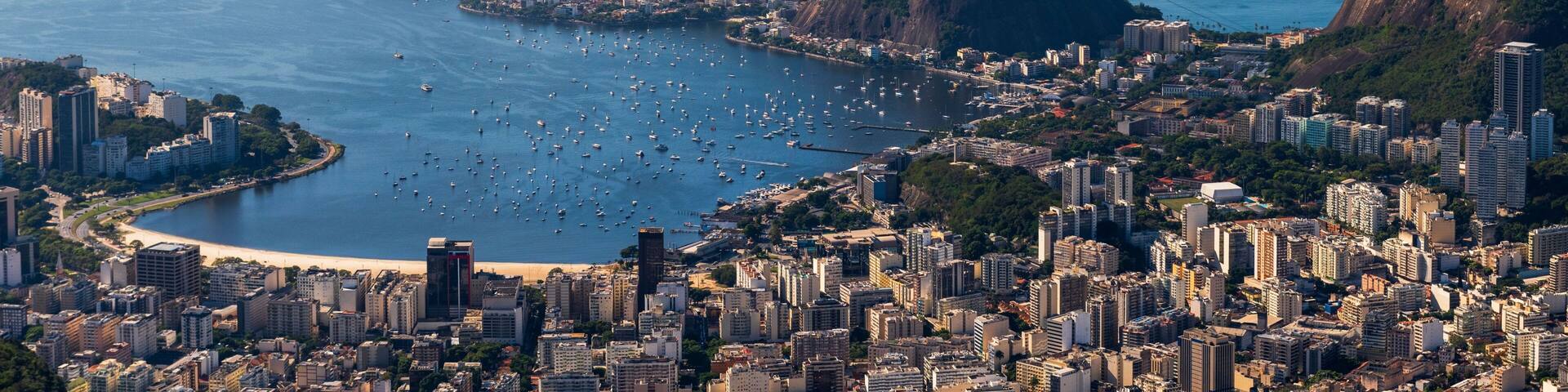 View of Rio de Janeiro with Sugarloaf Mountain and Guanabara Bay on a clear day