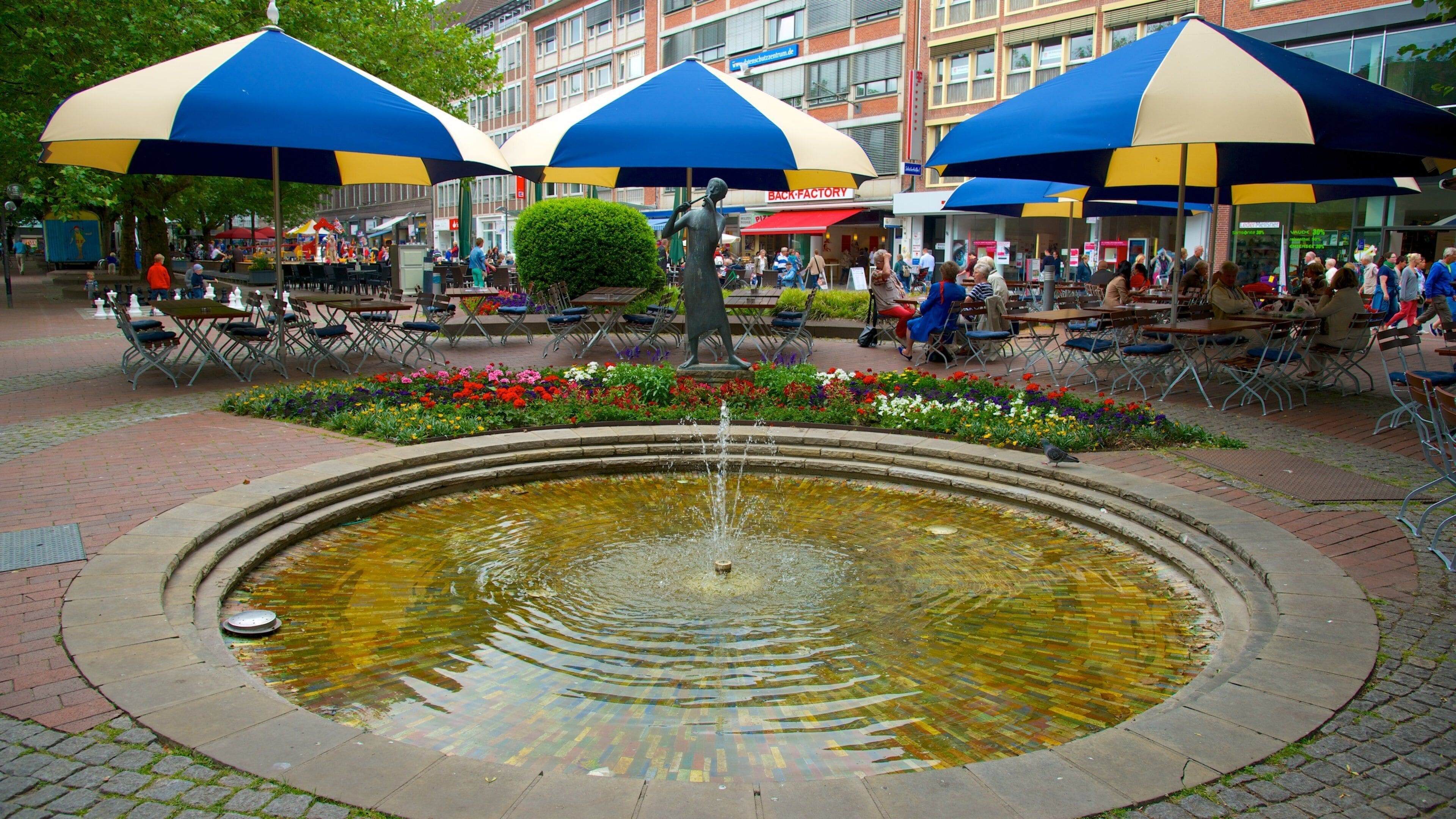 Kiel mostrando una ciudad, ambiente de café y una fuente