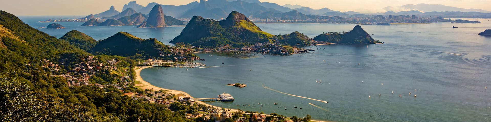 View of Guanabara Bay, Sugar Loaf and hills of Rio de Janeiro from the City Park in Niteroi