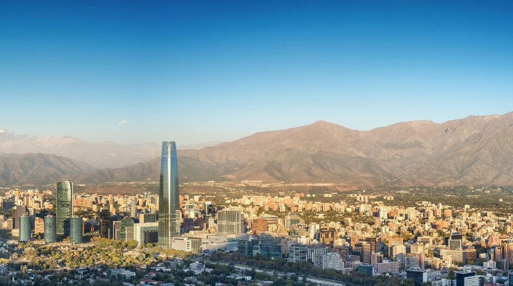 Panorama of Santiago, Chile with the Andes mountains as a backdrop, as seen from Cerro San Cristobal