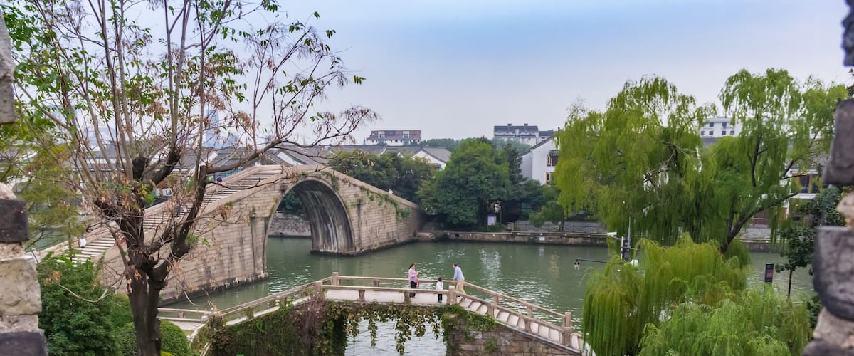 Bridges over the ancient grand canal of the Panmen scenic area in Suzhou, China