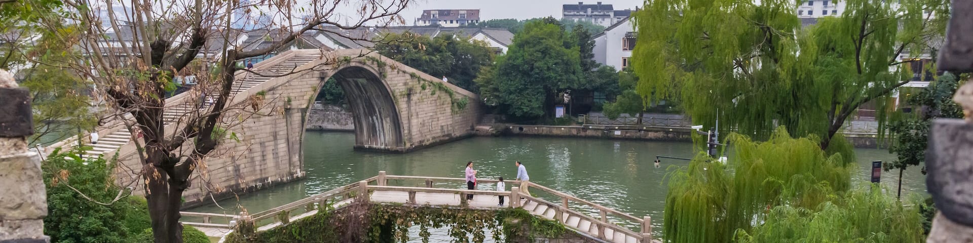 Bridges over the ancient grand canal of the Panmen scenic area in Suzhou, China