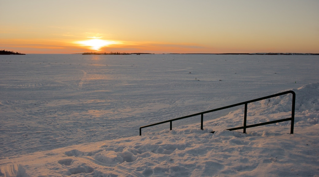 Kemi showing landscape views, snow and a sunset