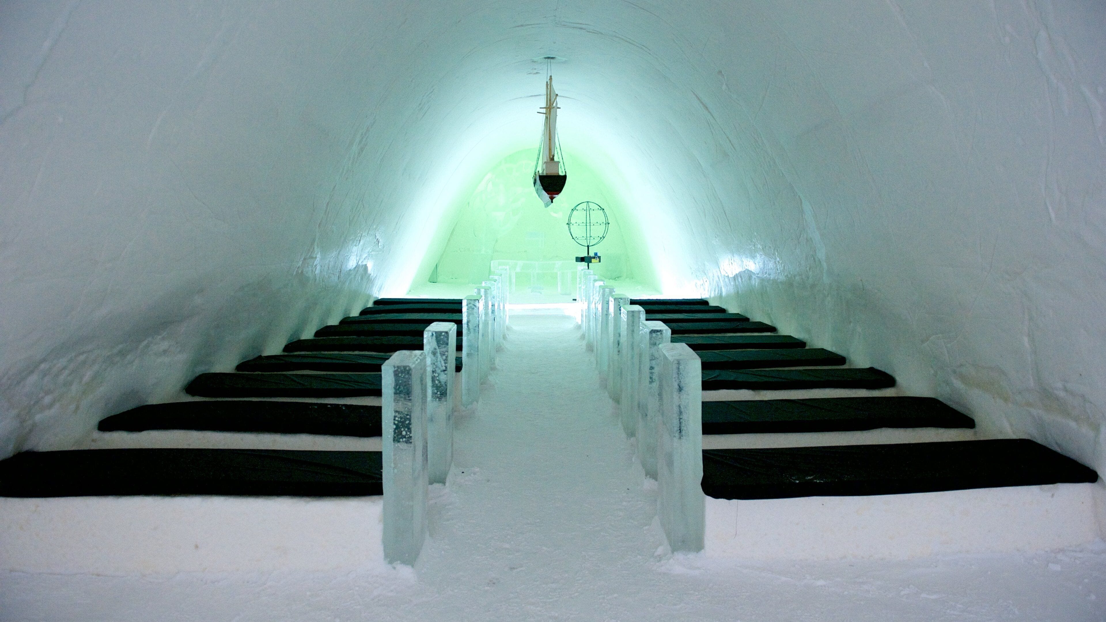 Kemi Snow Castle featuring snow, a church or cathedral and interior views
