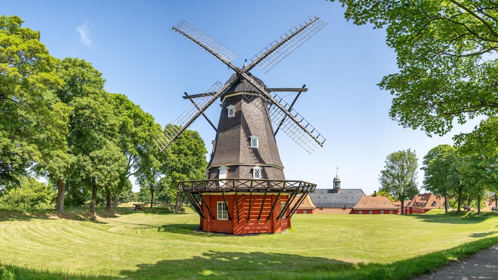 Windmill in the Kastellet fortress citadel in Copenhagen, Denmark on a sunny day