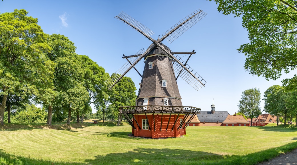 Windmill in the Kastellet fortress citadel in Copenhagen, Denmark on a sunny day