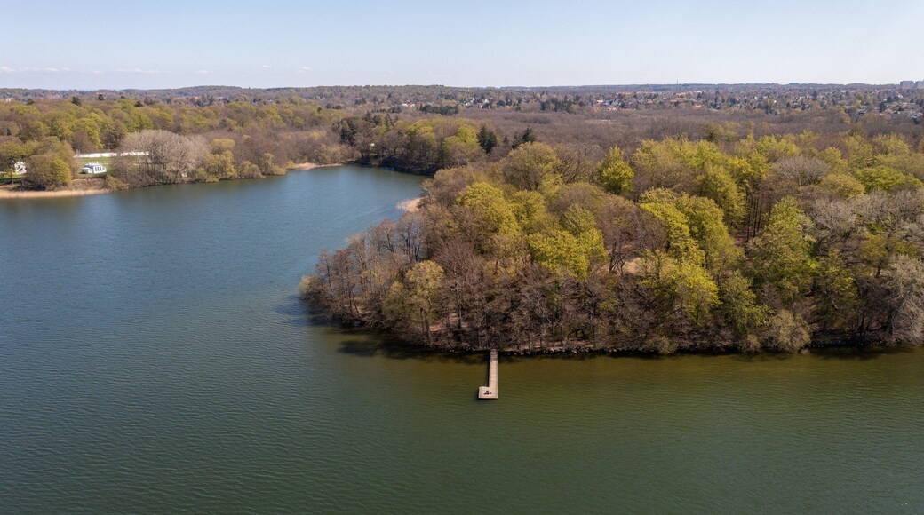 Farum, Denmark - April 20, 2022: Aerial drone view of Furesoe Lake in northeastern Zealand.