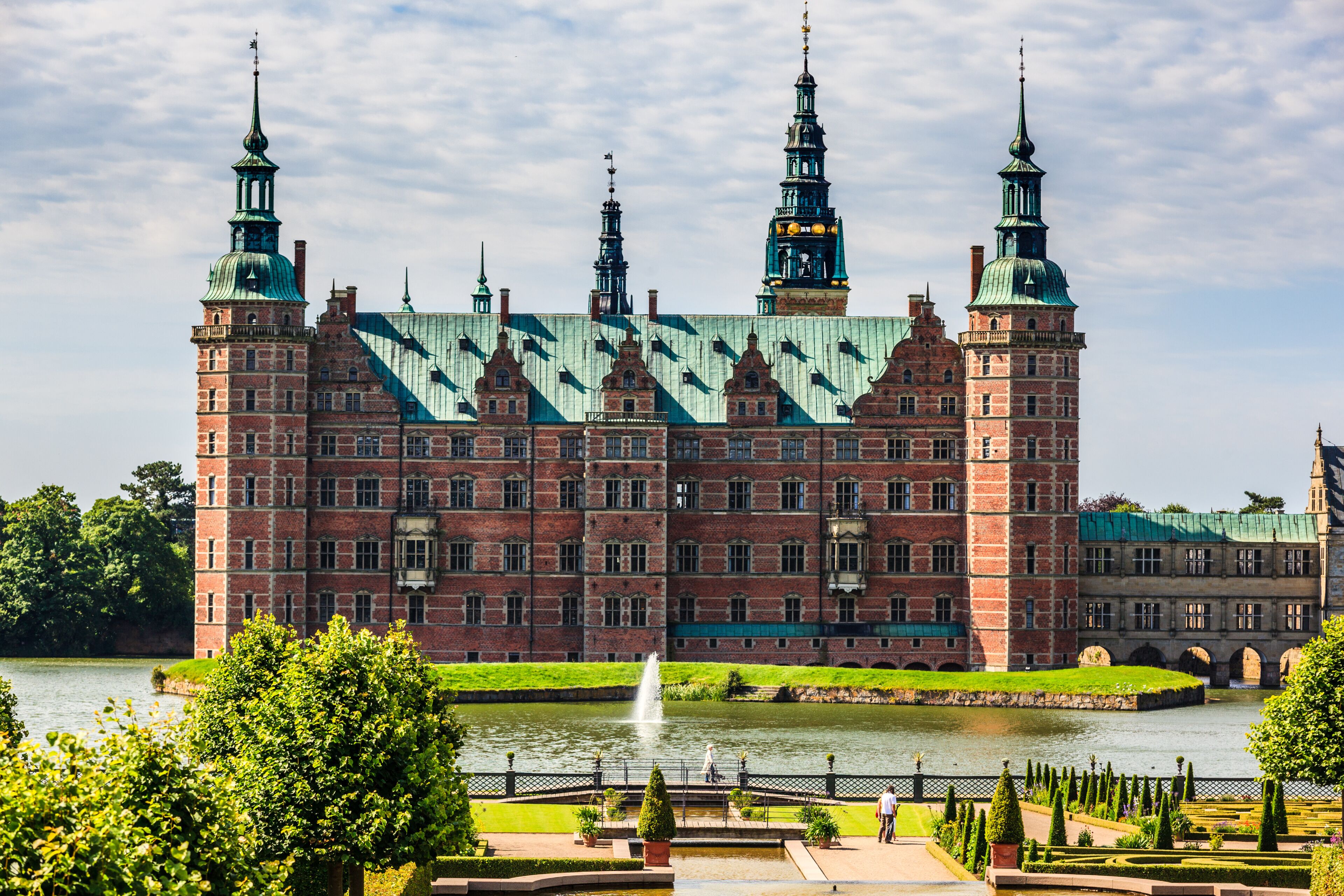 The majestic castle Frederiksborg Castle seen from the beautiful park area,