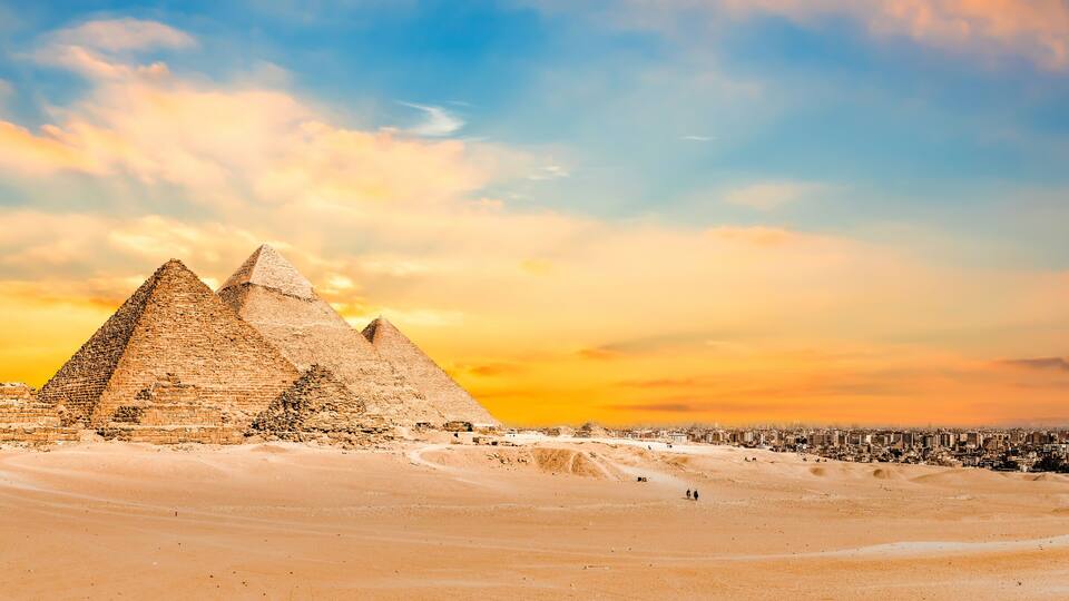 The Great Pyramids of Giza, Egypt at sunset