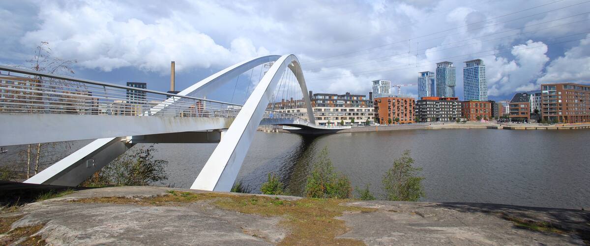 View at the Matinkaari bridge with the Smart City Kalasatama in background - Helsinki