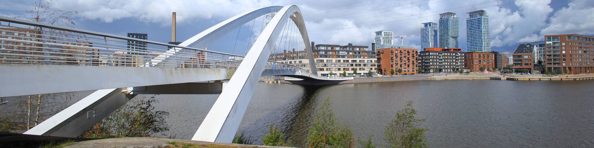 View at the Matinkaari bridge with the Smart City Kalasatama in background - Helsinki