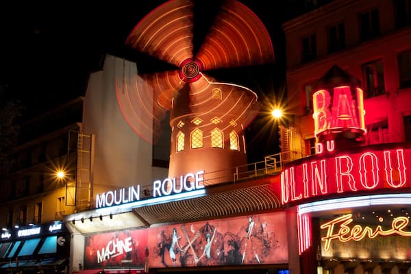 Paris which includes street scenes, a windmill and a city