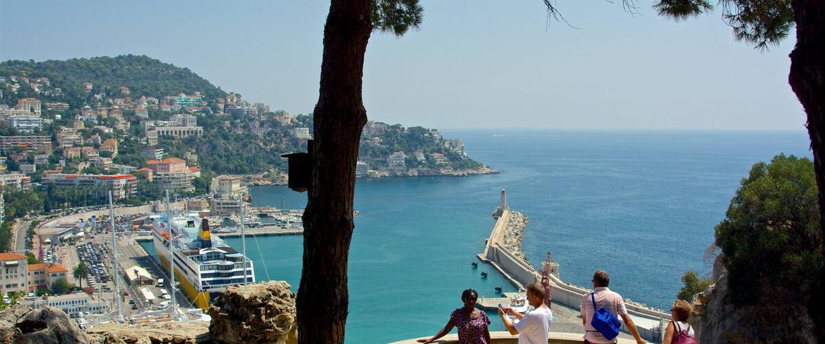 Castle Park showing a coastal town, views and landscape views