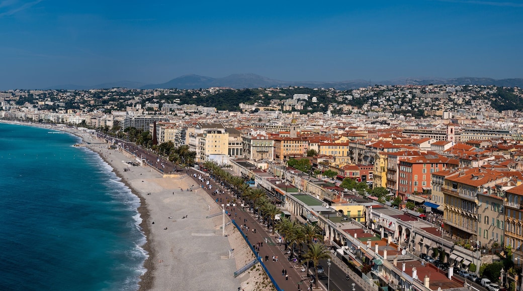 Panoramic view of Nice coastline and beach. France
