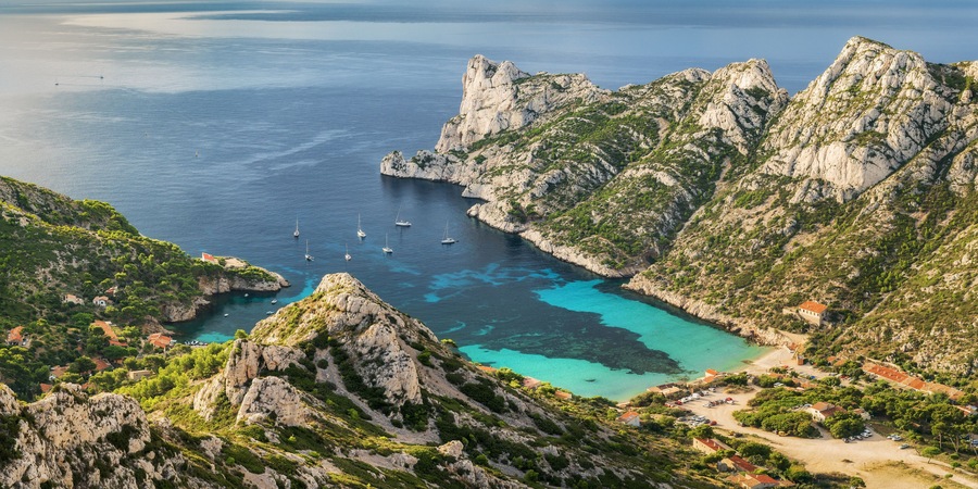 Calanque de Sormiou at sunrise. national park Parc national des Calanques marseille cassis mediterranean sea
