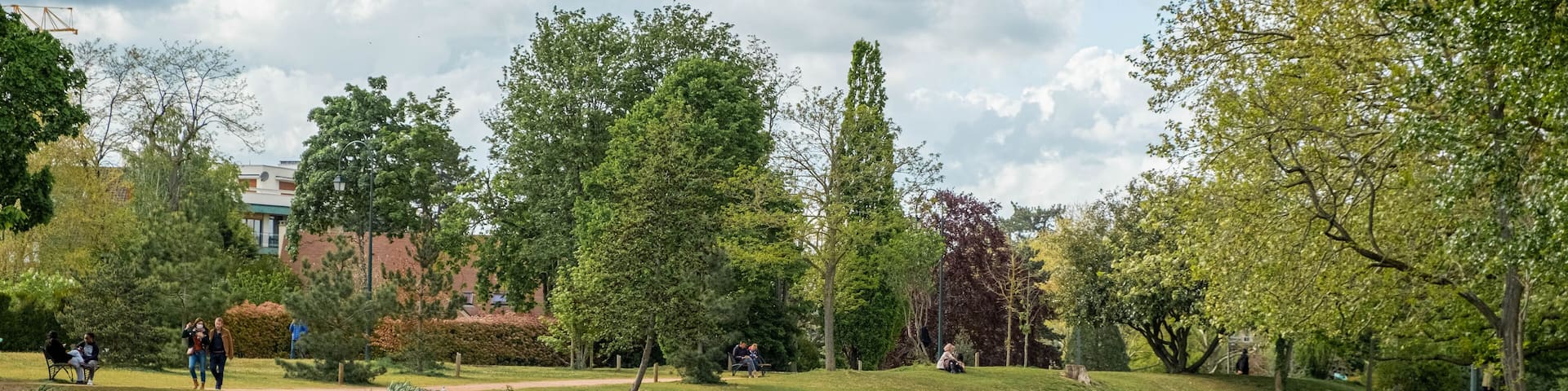 Paris, France 05-05-2021: people stroll at the ibis park in Vesinet