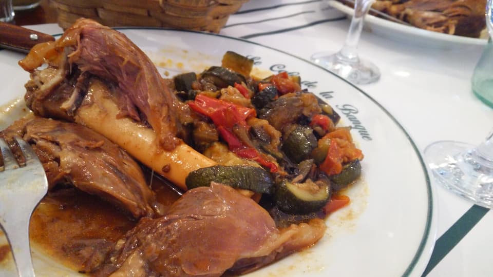 I ordered the lamb shank with vegetables (kinda like ratatouille) at Le Cafe de la Banque after a long stair hike at the Marseille Notre Dame before heading out to Sugiton Les Calanques. This place is quite popular with the locals because they ran out of their today's special. My friends and I ordered vegetables on the side and the server was so confused why no one was ordering fries. We gave in and ordered one for the table. The lamb was quality: juicy tender, and flavourful. It wasn't overly salty and the vegetables went well with it. The fries were belgian frites size and we finished it. The server had the 'I told you they were delish' look when he saw the empty plate.
#Delicious #FoodieFinds
http://forweownthesky.tumblr.com/post/124112555285/what-i-ate-in-france