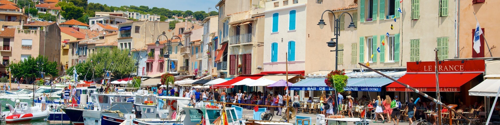 Cassis showing a coastal town, a bay or harbor and general coastal views