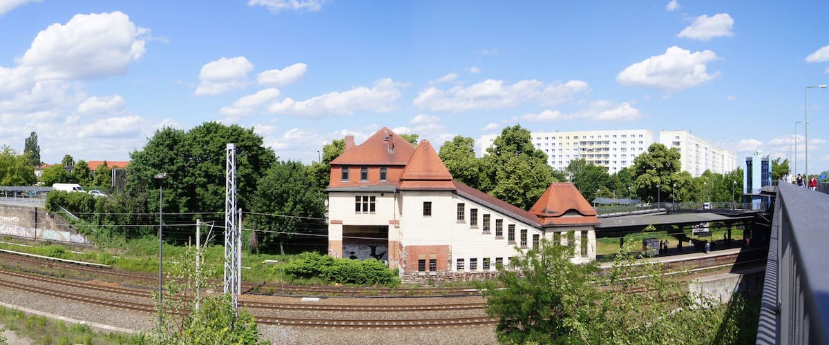 Panorama of train station Pankow-Heinersdorf in Berlin-Pankow, Germany