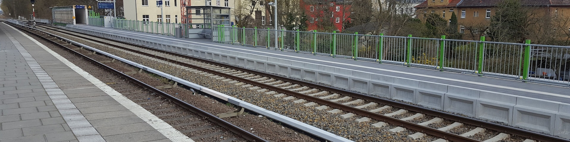 Newly built platform for the regional railway traffic at the station Berlin-Mahlsdorf.