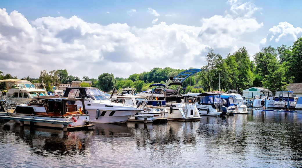 City port with boats in Hennigsdorf by Berlin, Germany