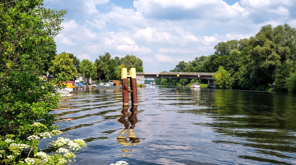 View of the Havel with boats and beautiful nature in Hennigsdorf near Berlin