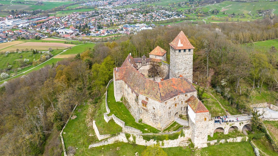 Aerial view, Lichtenberg Castle, Spornburg near Thallichtenberg, Kusel district, Rhineland-Palatinate, Germany