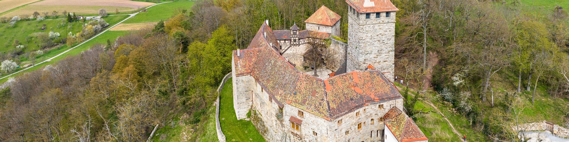 Aerial view, Lichtenberg Castle, Spornburg near Thallichtenberg, Kusel district, Rhineland-Palatinate, Germany
