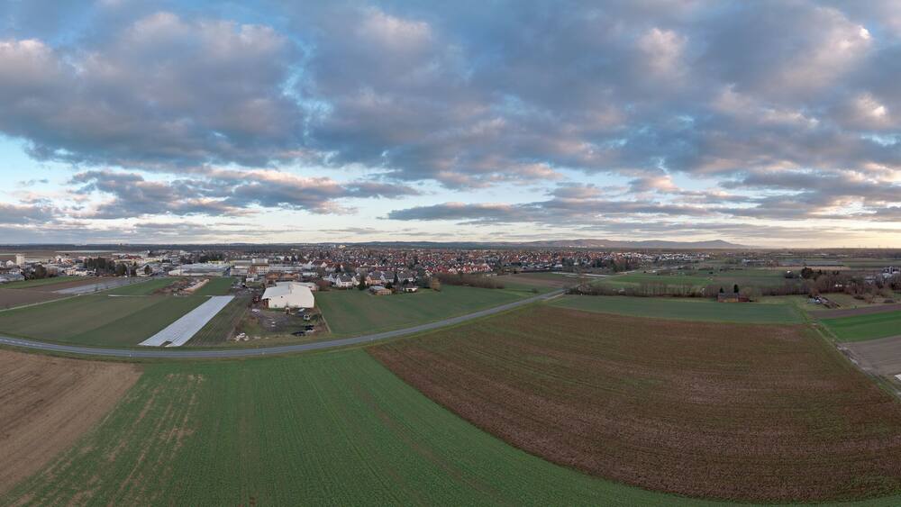 Griesheim, Hesse, drone panorama in winter with parts of the Bergstrasse