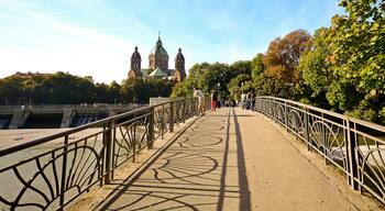 Riverside with bridge across the Isar River in Munich, Bavaria Germany Europe; Shutterstock ID 391279408